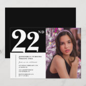 Black and White 22e anniversaire Invitations Girl (Devant / Derrière)