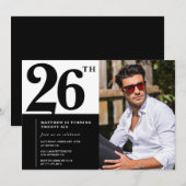 Black and White 26th Birthday Invitations Photo (Devant / Derrière)