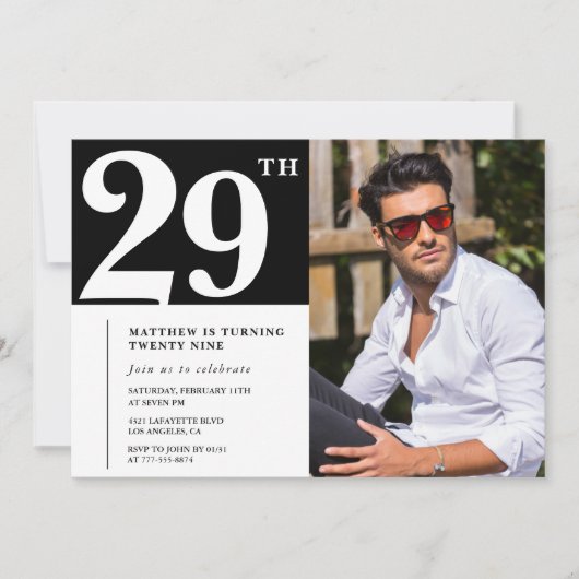 Black and White 29th birthday Invitations (Devant)