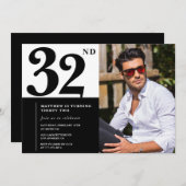 Black and White 32nd Birthday Invitations Photo (Devant / Derrière)