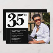 Black and White 35th Birthday Invitations Photo (Devant / Derrière)