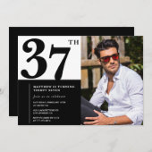 Black and White 37th Birthday Invitations Photo (Devant / Derrière)