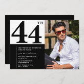 Black and White 44th Birthday Invitations Photo (Devant / Derrière)