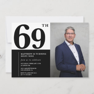 Black and White 69th Birthday Invitations Photo
