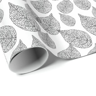 Black And White Abstract Leafs Pattern Cadeaupapier