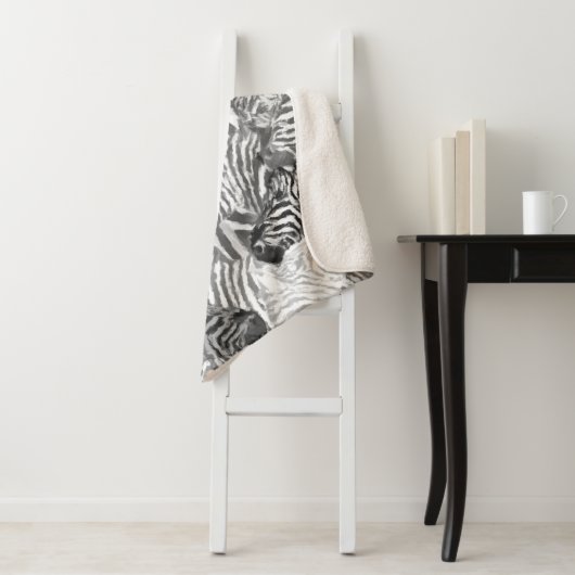 Black and White Abstract Zebra Art Sherpa Deken (In situ)