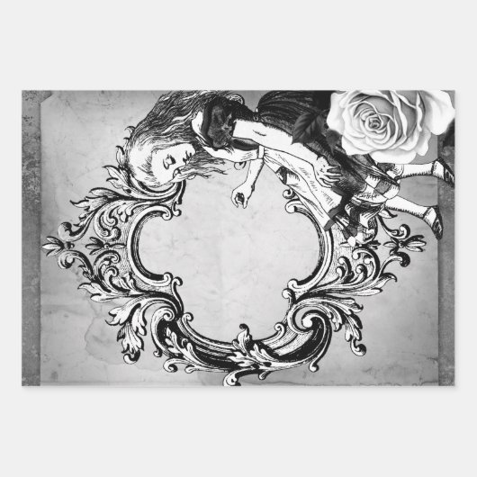 Black and White Alice in Wonderland  Lijst Inpakpapier Vel (Voorkant 3)