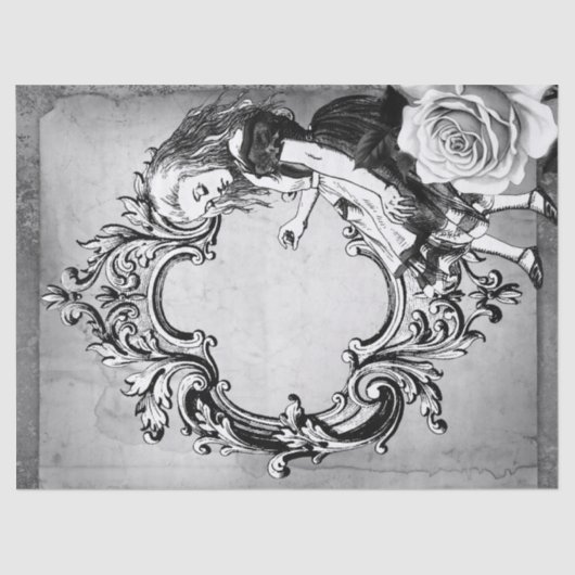 Black and White Alice in Wonderland Lijst Tissuepapier (Voorkant)