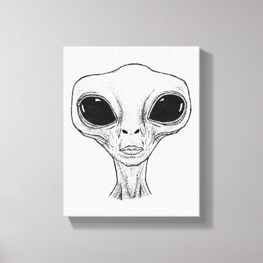 Black and White Alien Head Illustration Canvas Afdruk (Voorkant)
