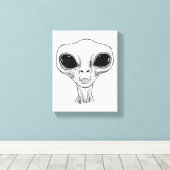 Black and White Alien Head Illustration Canvas Afdruk (Insitu (Houten vloer))