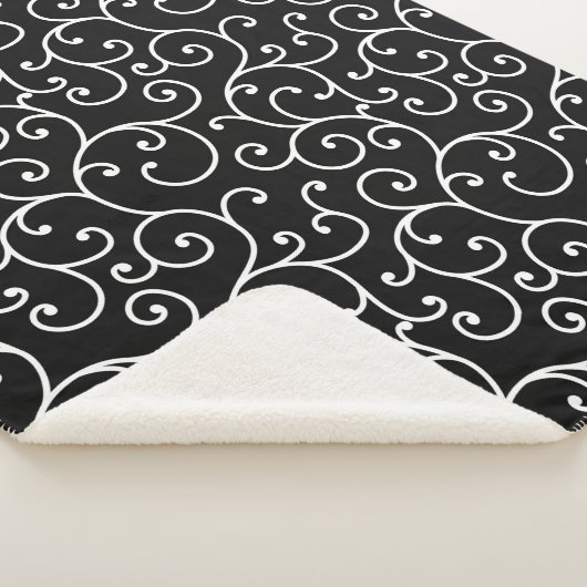 Black and White allover seamless scroll designpatt Sherpa Deken (3/4)