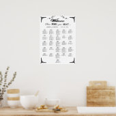 Black and White Alphabetical Wedding Seating Chart Poster (Keuken)
