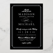 Black and White and Silver Foil Wedding Invitation (Recto)