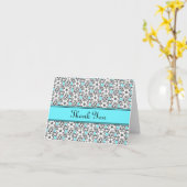 Black and White Aqua Floral Pattern Hartelijk dank Kaart (Gele Bloem)