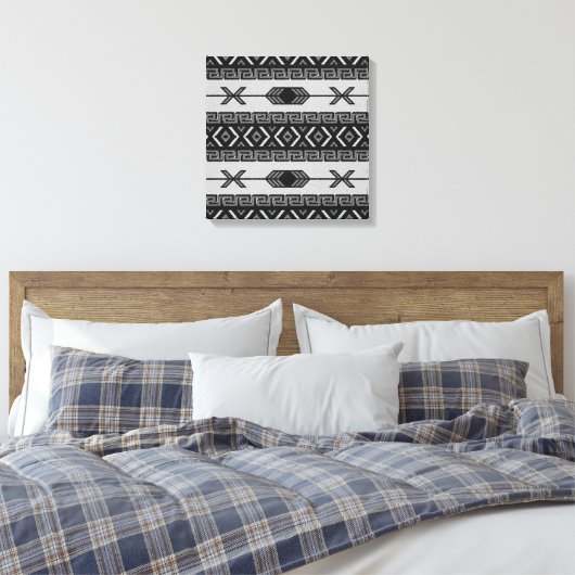 Black and White Aztec Pattern Southwest Wall Art Canvas Afdruk (Insitu (Slaapkamer))