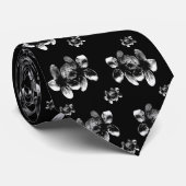 Black and White Blossom Pattern Stropdas (Opgerold)