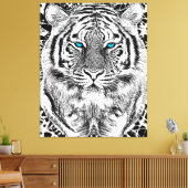 Black and White Blue Eyes Tiger Graphic Canvas Afdruk (Insitu (Woonkamer))