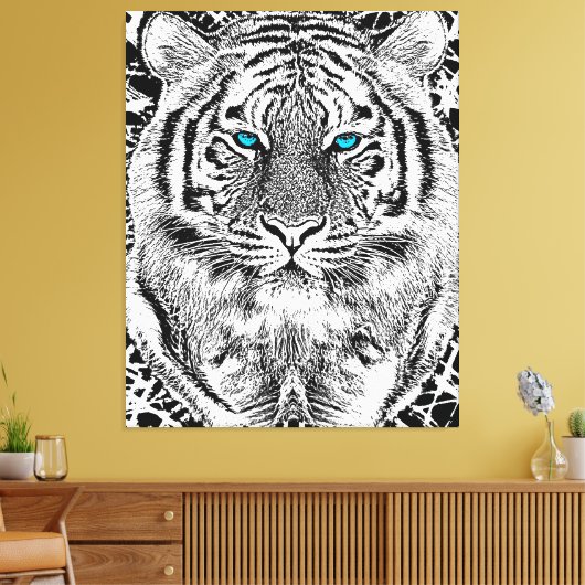 Black and White Blue Eyes Tiger Graphic Canvas Afdruk (Insitu (Woonkamer))