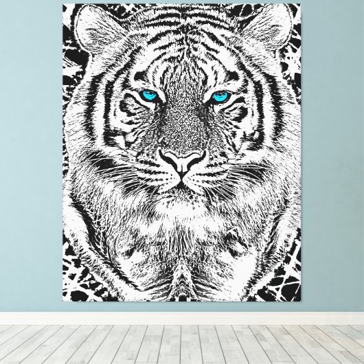 Black and White Blue Eyes Tiger Graphic Canvas Afdruk (Insitu (Houten vloer))