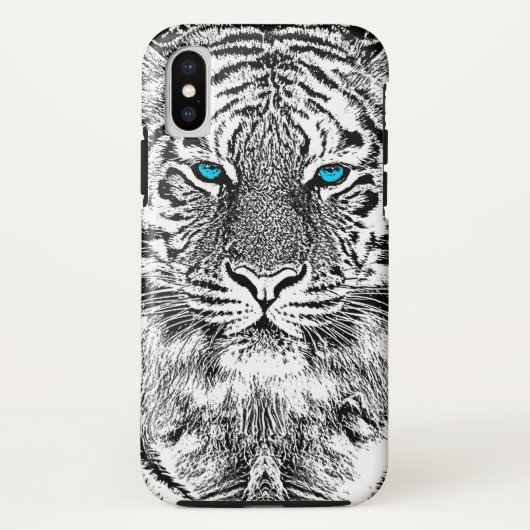 Black and White Blue Eyes Tiger Graphic Case-Mate iPhone Case (Achterkant)