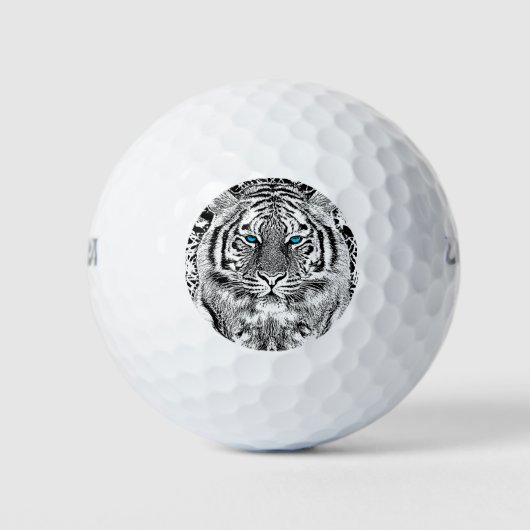 Black and White Blue Eyes Tiger Graphic Golfballen (Voorkant)
