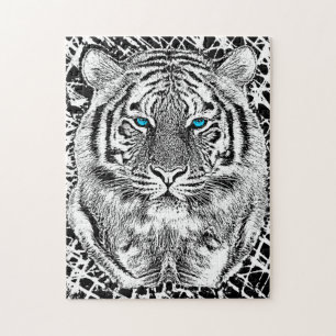 Black and White Blue Eyes Tiger Graphic Legpuzzel