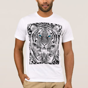 Black and White Blue Eyes Tiger Graphic T-shirt