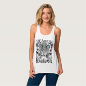 Black and White Blue Eyes Tiger Graphic Tanktop (Volledige Voorkant)