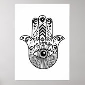 Black and White Boho Hamsa Hand Art Poster (Voorkant)