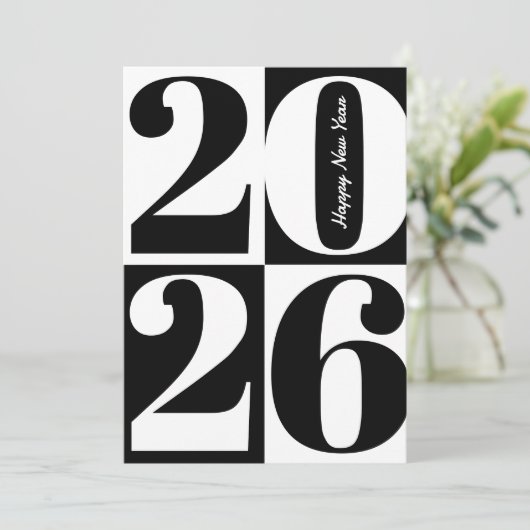Black and White Bold Year Blocks Happy New Year Feestdagenkaart (Staand voorkant)
