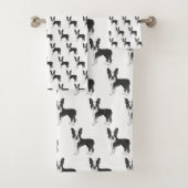 Black and White Boston Terrier Cartoon Dog Pattern Bad Handdoek (Insitu)