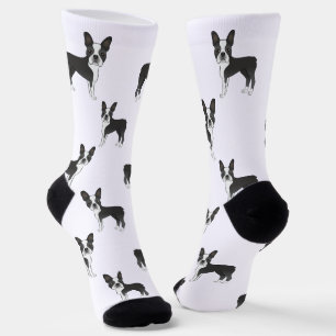 Black and White Boston Terrier Cartoon Dog Pattern Sokken
