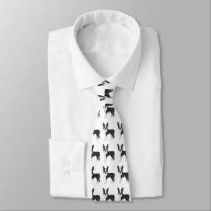 Black and White Boston Terrier Cartoon Dog Pattern Stropdas