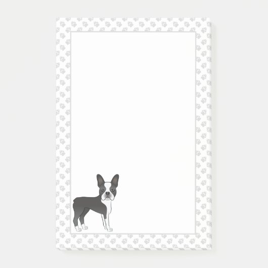 Black and White Boston Terrier Cartoon Dog & Paws Post-it® Notes (Voorkant)