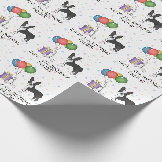 Black and White Boston Terrier Cute Dog - Birthday Cadeaupapier (Hoek)