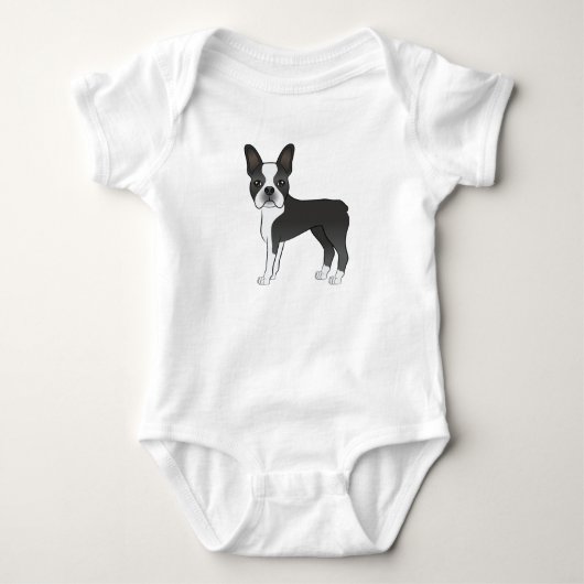 Black and White Boston Terrier Dog Illustratie Romper (Voorkant)