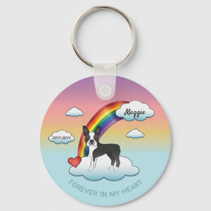 Black and White Boston Terrier Rainbow Memorial Sleutelhanger