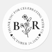 black and white  Botanical Custom  Monogram  Ronde Sticker (Voorkant)