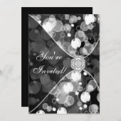 Black and White Bubble Party Invitation Sjabloon Kaart (Voorkant / Achterkant)