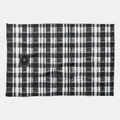 Black and white buffalo plaid monogrammed theedoek (Horizontaal)