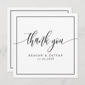 Black and White Calligraphy Weddenschap Hartelijk  Bedankkaart (Voorkant / Achterkant)