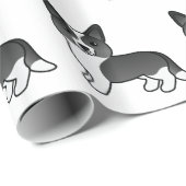 Black and White Cardigan Welsh Corgi Cartoon Dog Cadeaupapier (Rol Hoek)