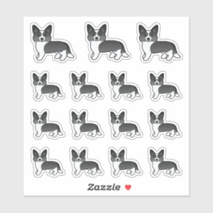 Black and White Cardigan Welsh Corgi Cartoon Dogs Sticker