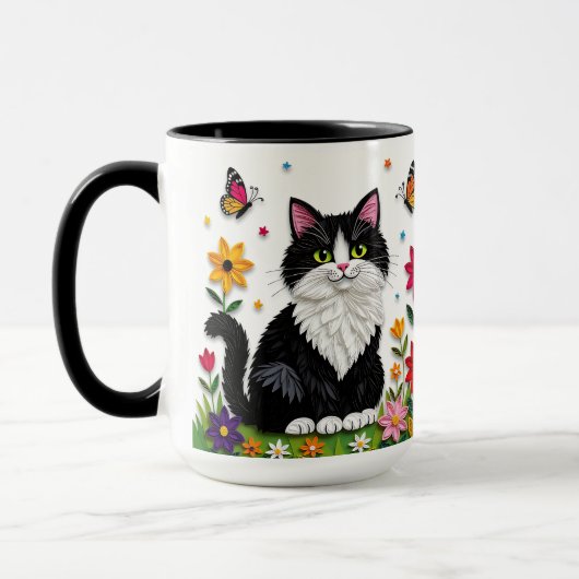 Black and White Cat, Flowers and Butterflies Mok (Links)