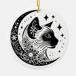 Black and White Cat Moon Window Suncatcher Keramisch Ornament