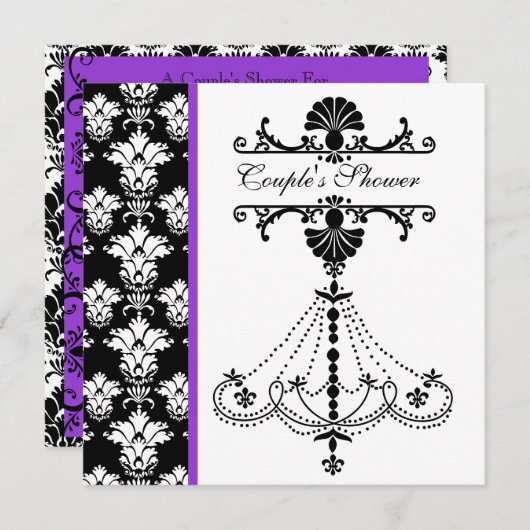 Black and White Chandelier Couple's Shower Invite Kaart (Voorkant / Achterkant)