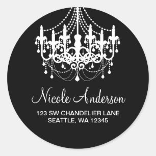 Black and White Chandelier Round Address Label