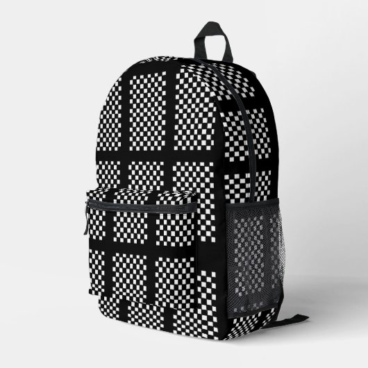 Black and White Checkered Backpack Bedrukte Rugzak (Achterkant Hoek Rechts)