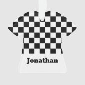 Black and White Checkered Boys Name Ornament (voorkant)