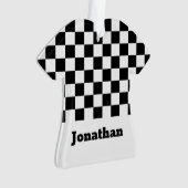 Black and White Checkered Boys Name Ornament (voorkant)